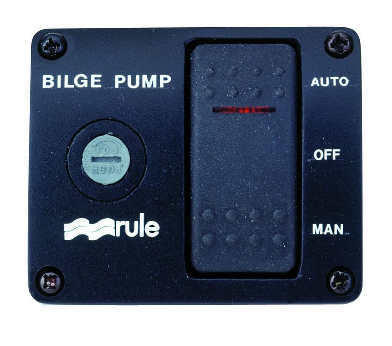 Rule 43 Marine Deluxe Plastic Rocker Panel Switch (12-Volt) , Black, 2-7/8" W x 2-3/8" H - Image 1